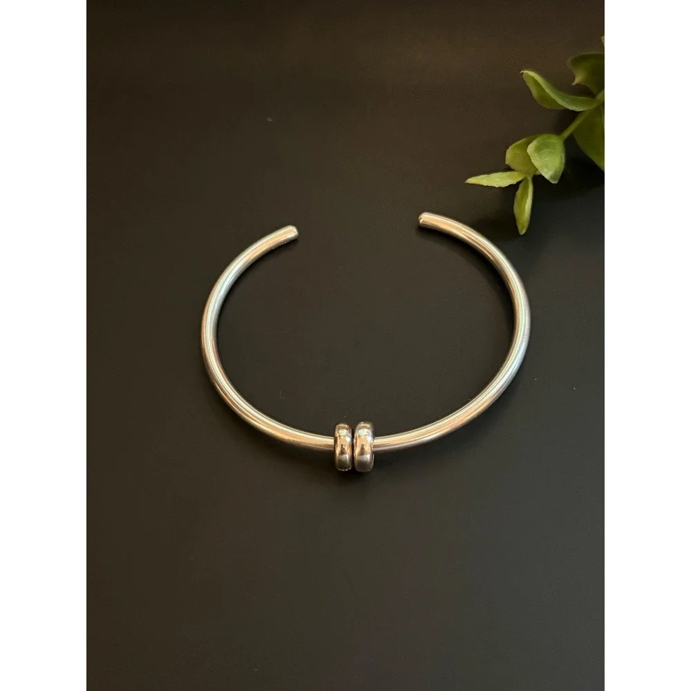 Trollbeads Sterling Silver Bangle Bracelet with 2 Stopper Beads 925 LAA